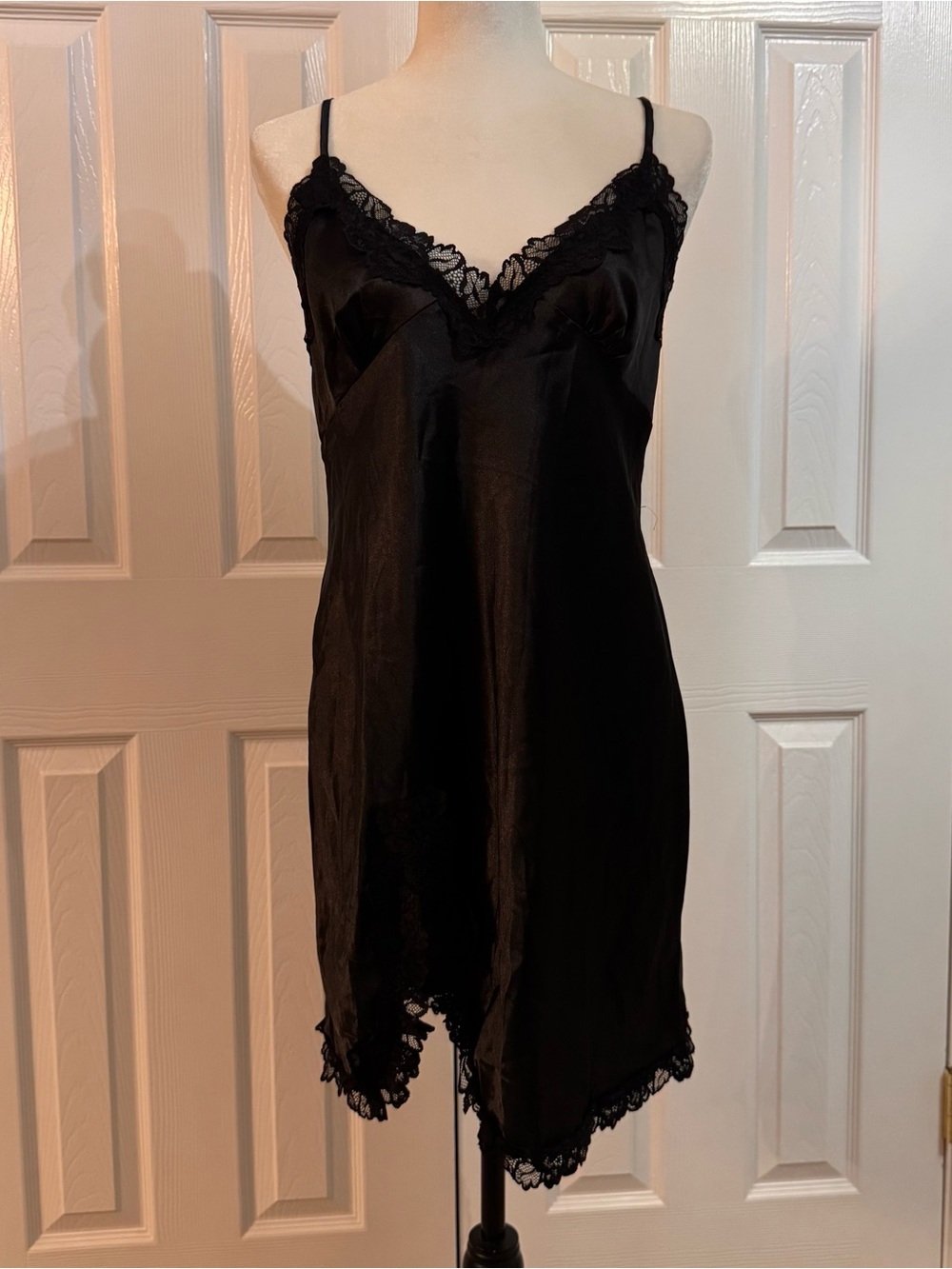 Satin Black Lace-Trim Chemise Slip/Sleepwear